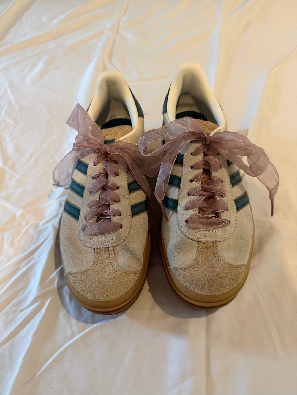Adidas Gazelle Platform Sneakers and Pink Ribbon Laces